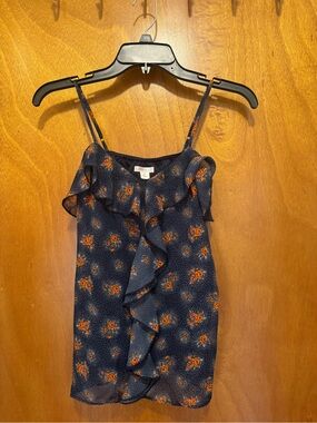 Xhilaration Navy Floral Ruffle Cami